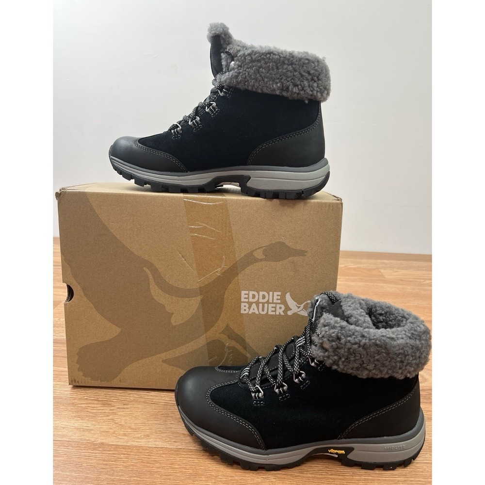 Eddie Bauer Rainier Mid Boots Black Suede Women's Size 7 Vibram Soles NEW
